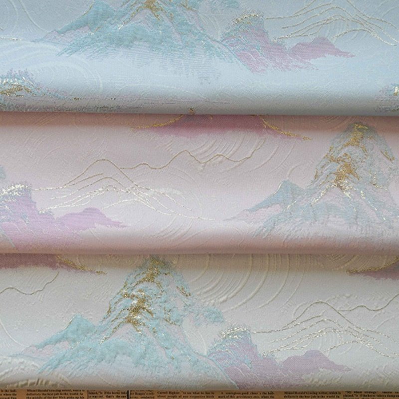 Top popular 100%polyester Golden wire mountains retro oil painting for dress cloth
