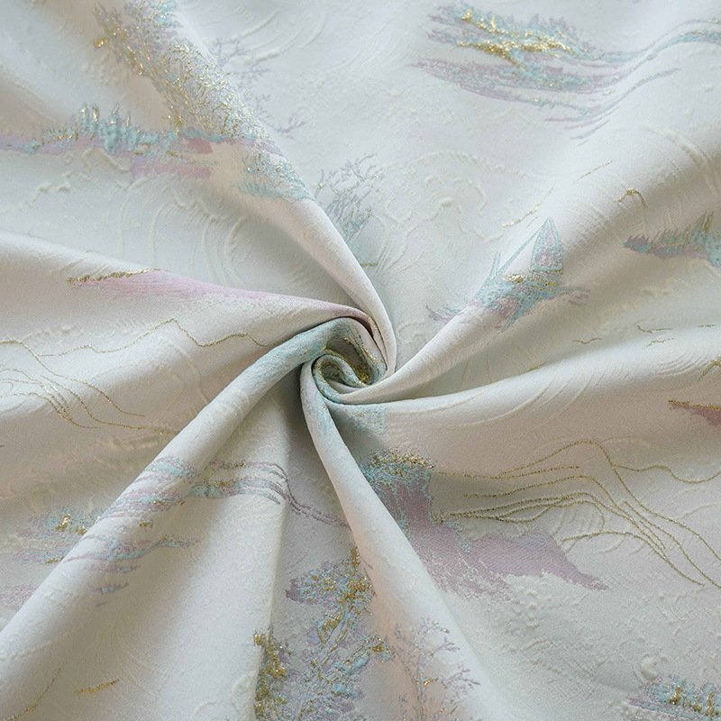 Top popular 100%polyester Golden wire mountains retro oil painting for dress cloth