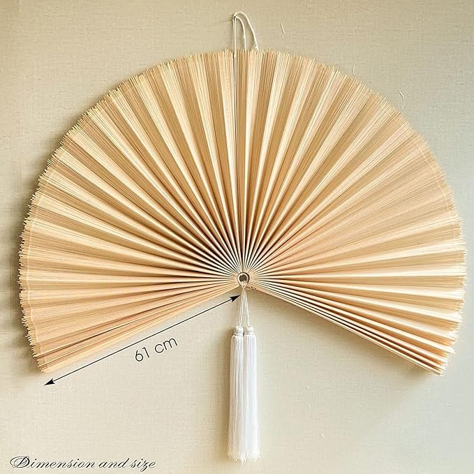 Giant Bamboo Fan Headboard Large Bamboo Fan with Tassel, Oriental Fan Wall Decor - Rustic Wall Pediments for Your Home