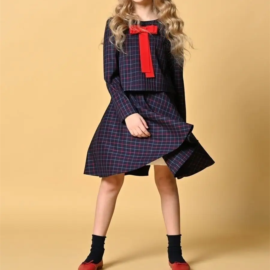 High Quality Wholesale Customized Retro Student School Uniform Pullover Bow Dress Girls Ruffled For Girl Teen