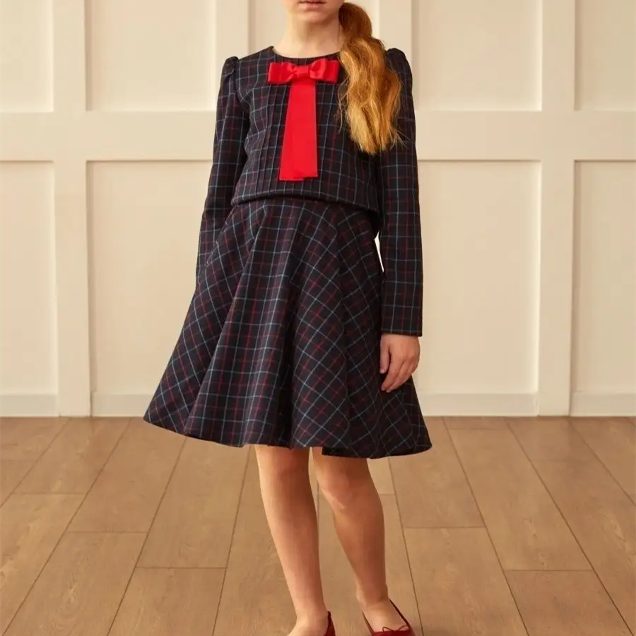 High Quality Wholesale Customized Retro Student School Uniform Pullover Bow Dress Girls Ruffled For Girl Teen