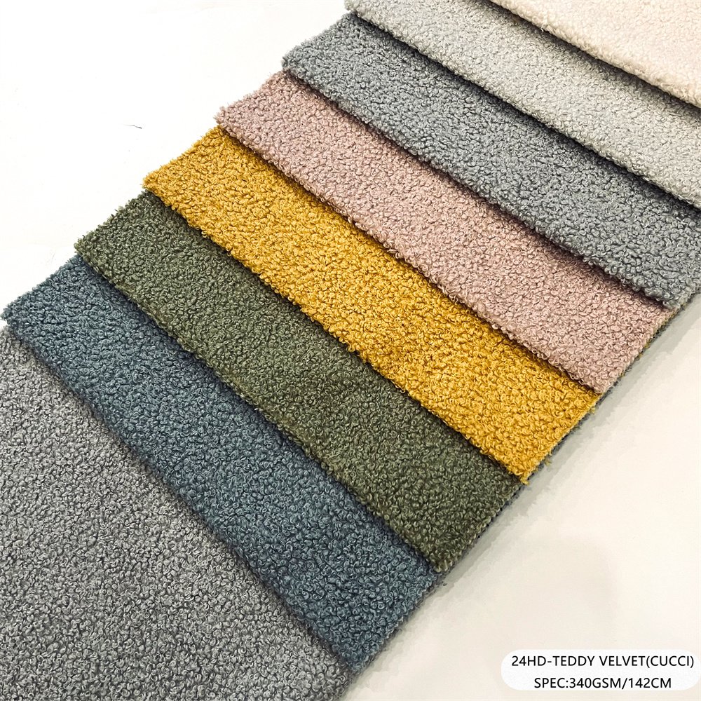 Heavyweight Lamb Wool Look Boucle Fabric For Home Textile Beige Teddy Boucle Upholstery For Sofas Flame Retardant