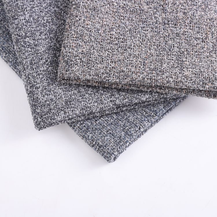 Run&Fun 100% Polyester Sofa Fabric Yarn Dyed Linen Looking Plain Weaved Boucle Fabrics