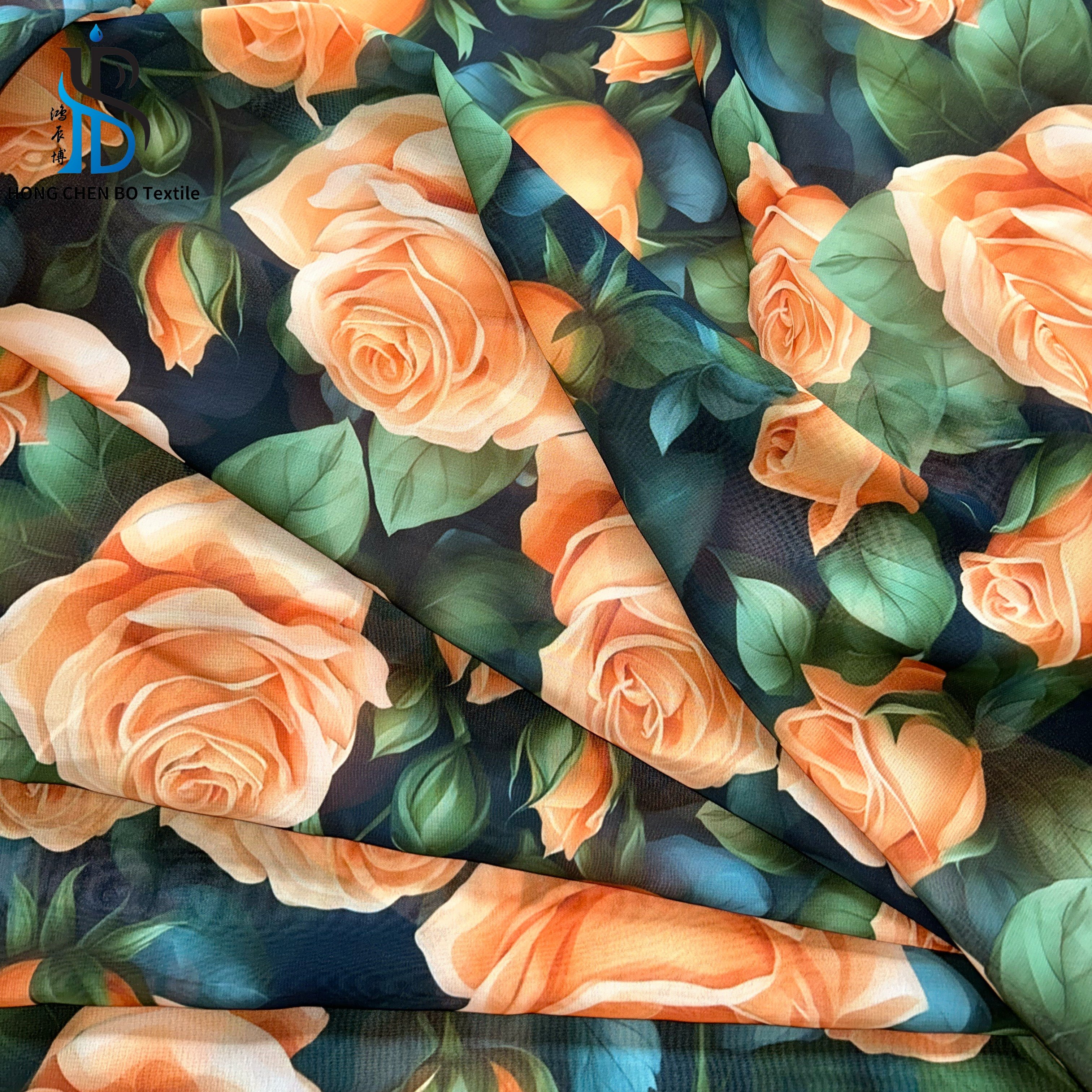 Wholesale 100%polyester flower print chiffon fabric