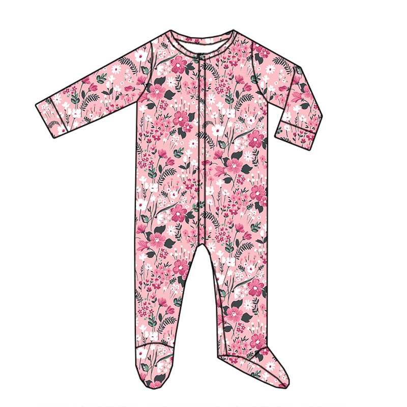 Newly arrived custom newborn long sleeve pants jumpsuit Western style floral Christmas holiday print children's pajamas