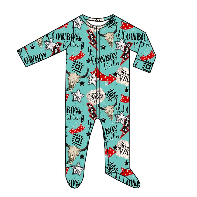 Newly arrived custom newborn long sleeve pants jumpsuit Western style floral Christmas holiday print children's pajamas