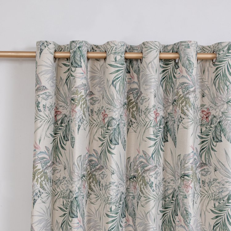 Nice Cost Performance Chinese Style Digital Printed Gray Blackout Curtain For Living Room Ready Made Smart Curtain