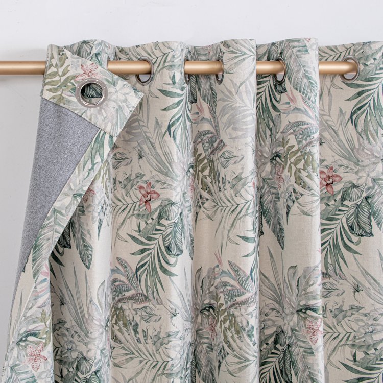 Nice Cost Performance Chinese Style Digital Printed Gray Blackout Curtain For Living Room Ready Made Smart Curtain