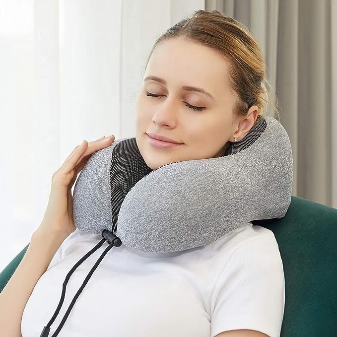 Releasing Pressure Grey Memory Foam Cute Style Neck Pillow Custom Flannelette Fabric Cervical Neck Traction Pillows Travel Kit