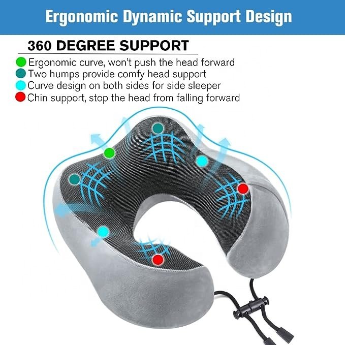 Releasing Pressure Grey Memory Foam Cute Style Neck Pillow Custom Flannelette Fabric Cervical Neck Traction Pillows Travel Kit