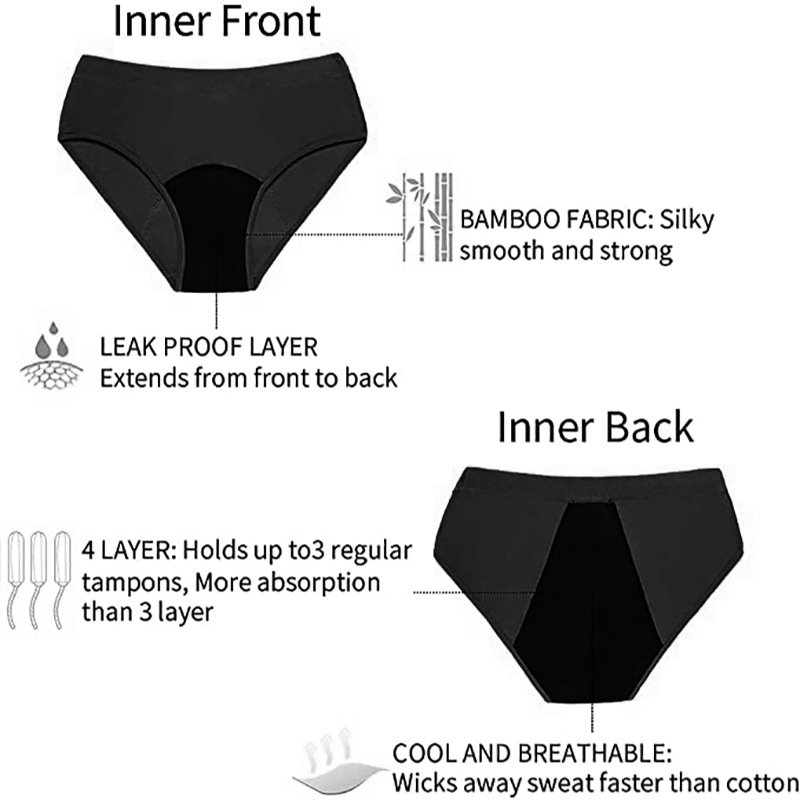 Hot Sell 4 Layers Bamboo Bragas Menstruales Super Absorbent Lining Leakproof Physiological Period Menstrual Panties Underwear