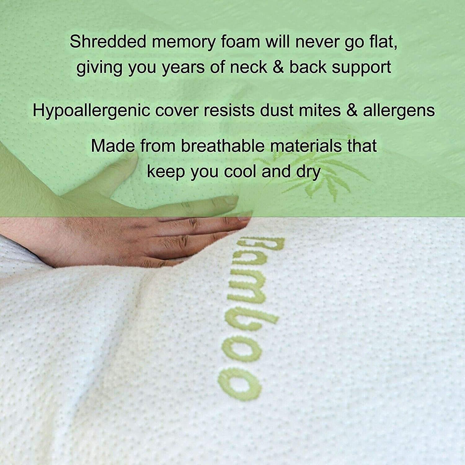Bamboo Fiber Pillow for Adults Shredded Memory Foam Long Cooling Pillows Removable and Washable Bamboo Hypoallergenic Cover