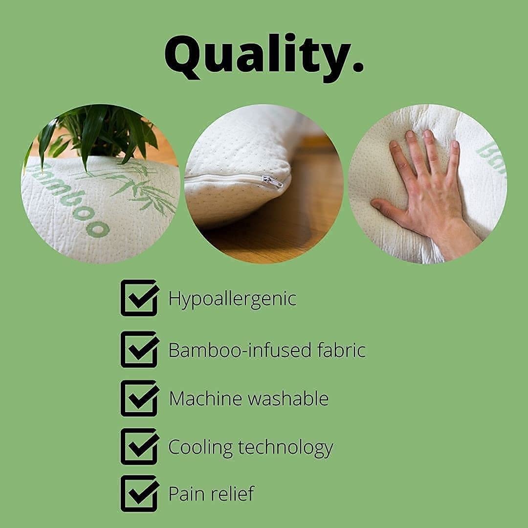 Bamboo Fiber Pillow for Adults Shredded Memory Foam Long Cooling Pillows Removable and Washable Bamboo Hypoallergenic Cover