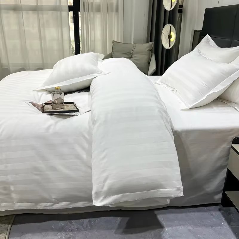 White Bedding Set for Hotels Polishing Forging Clause All Cotton Set Comfortable Breathable Bed Sheets Duvet Covers Pillowcases