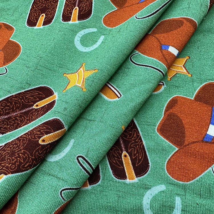 Customize 95% Bamboo 5% Spandex Stretch Digital Printed Western Design Cowboy Seamless Pattern Organic Wholesale Fabric For Baby