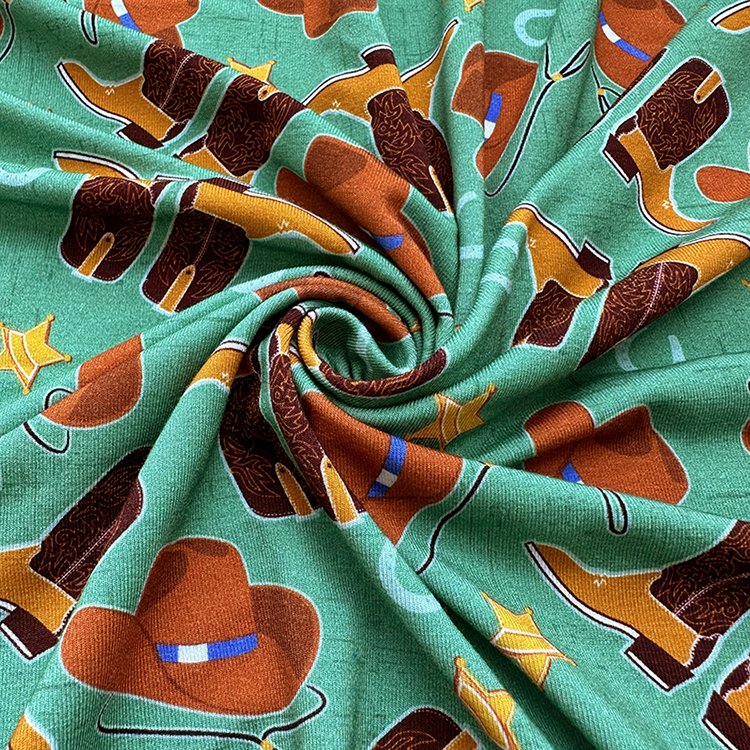 Customize 95% Bamboo 5% Spandex Stretch Digital Printed Western Design Cowboy Seamless Pattern Organic Wholesale Fabric For Baby