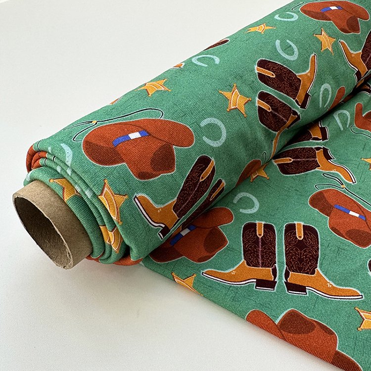 Customize 95% Bamboo 5% Spandex Stretch Digital Printed Western Design Cowboy Seamless Pattern Organic Wholesale Fabric For Baby
