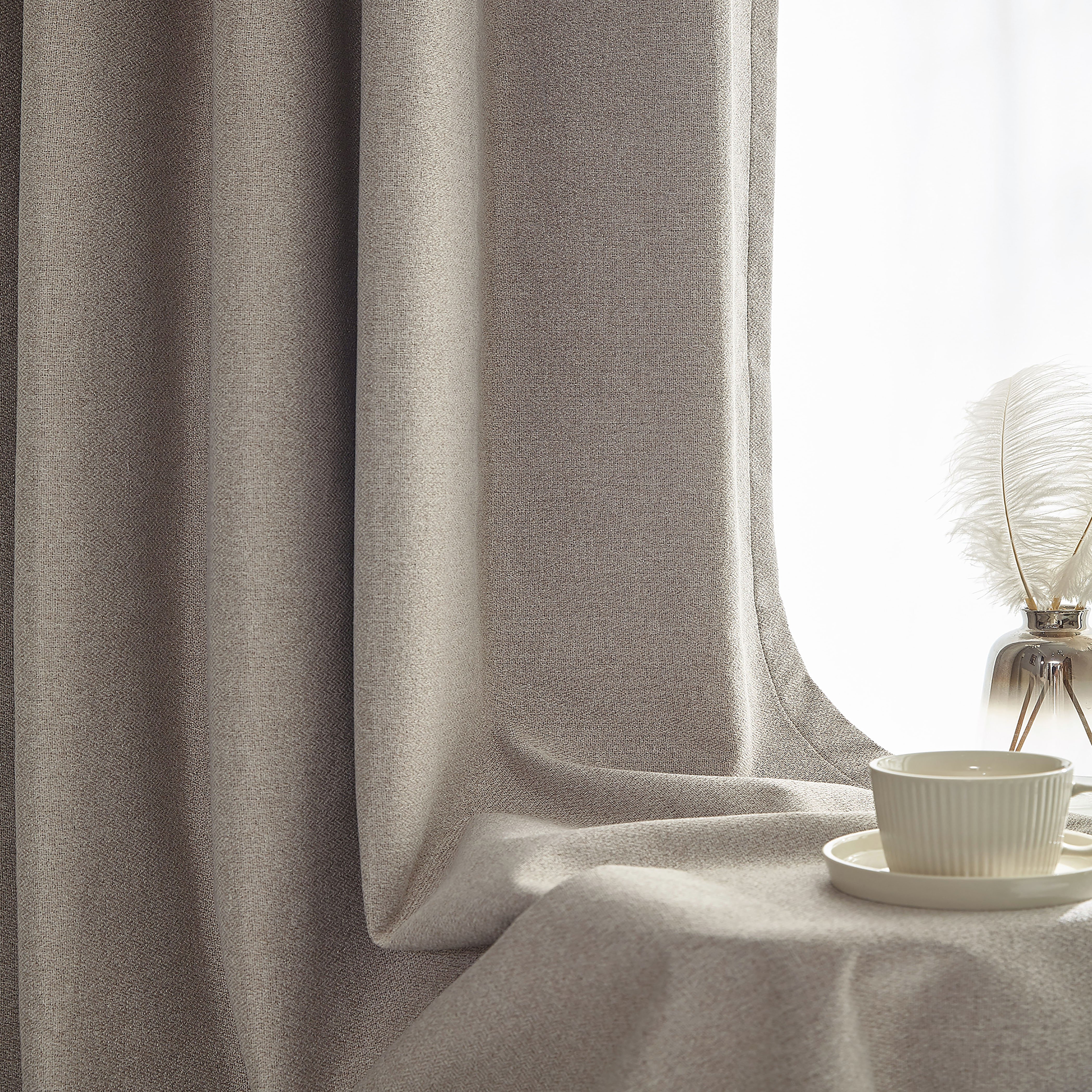Double sided herringbone linen fabric curtain whole house custom solid color modern simple 2024 living room bay window shading