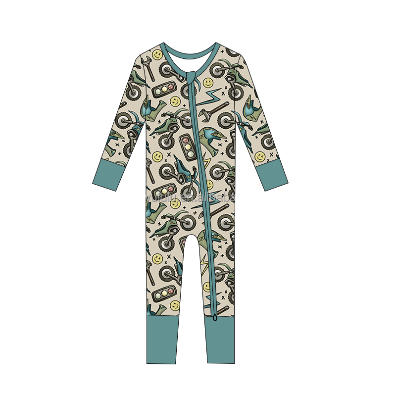 Custom 240g Newborn Long Sleeve Romper Bamboo Dirt Bikes Baby Boys Newborn Zippies Kids Pajamas Sleepwear