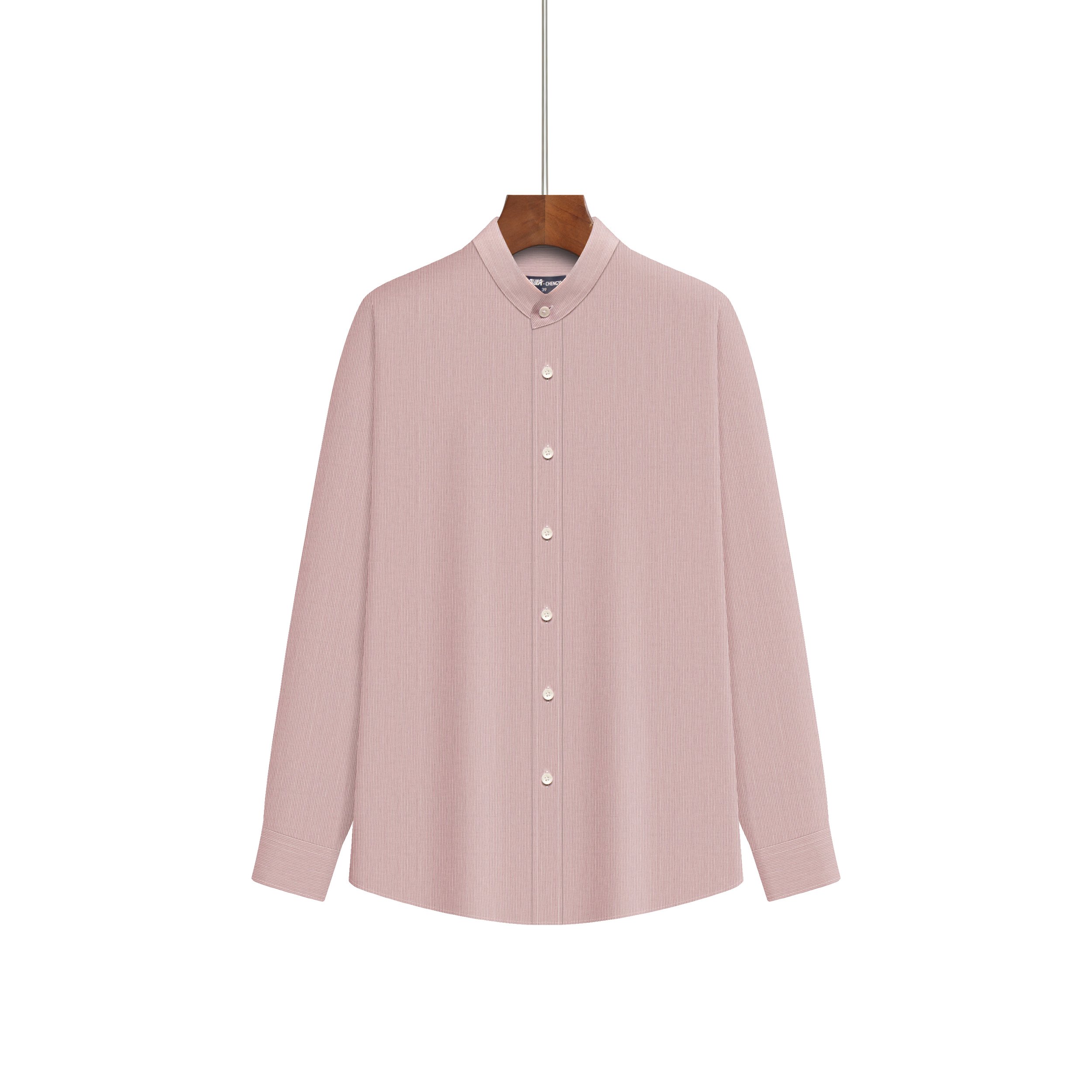 Autumn Winter Comfortable Fabric Men's Shirts Pink with Collarless Long Sleeves Digital Printed Logo Daily Wear OEM Supply