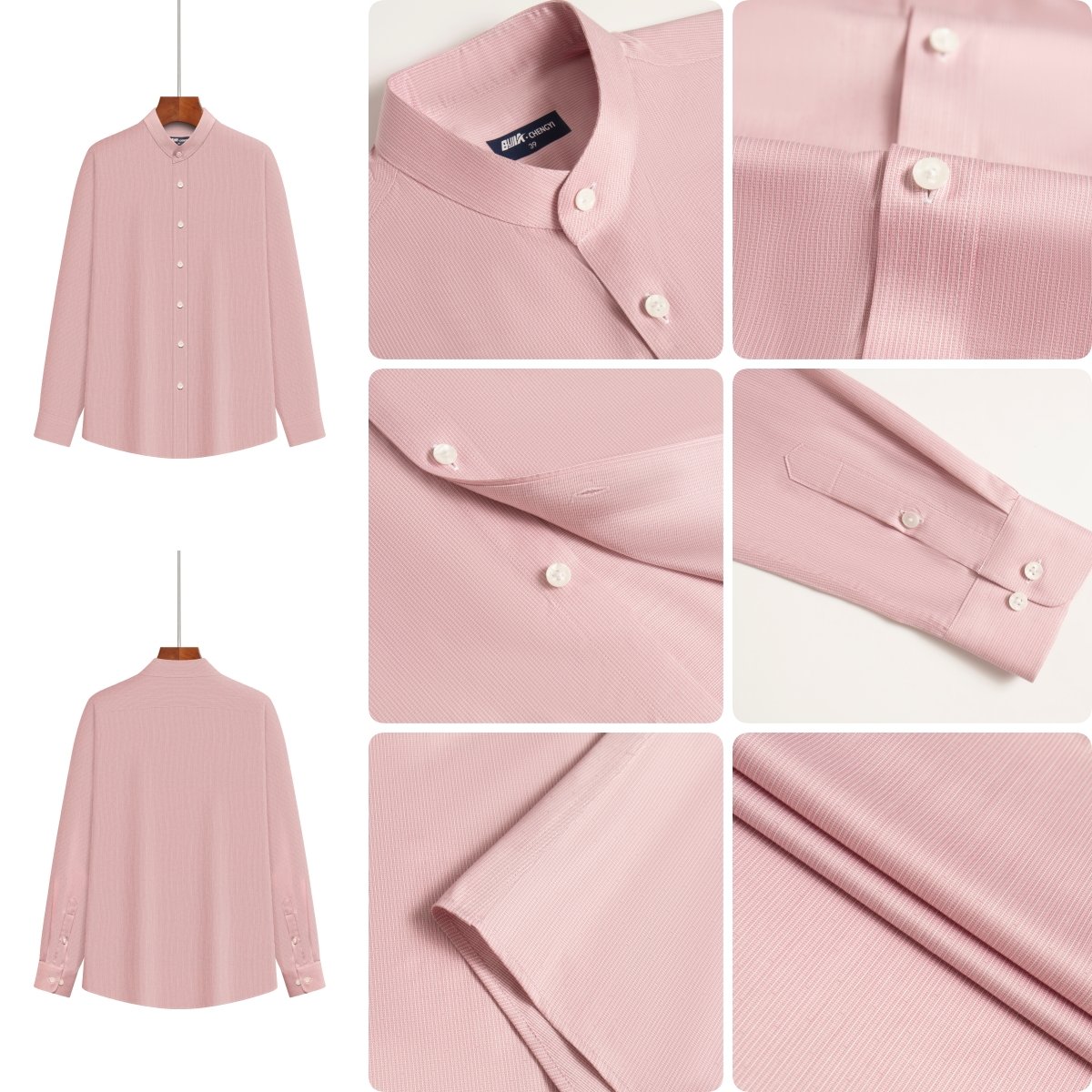 Autumn Winter Comfortable Fabric Men's Shirts Pink with Collarless Long Sleeves Digital Printed Logo Daily Wear OEM Supply