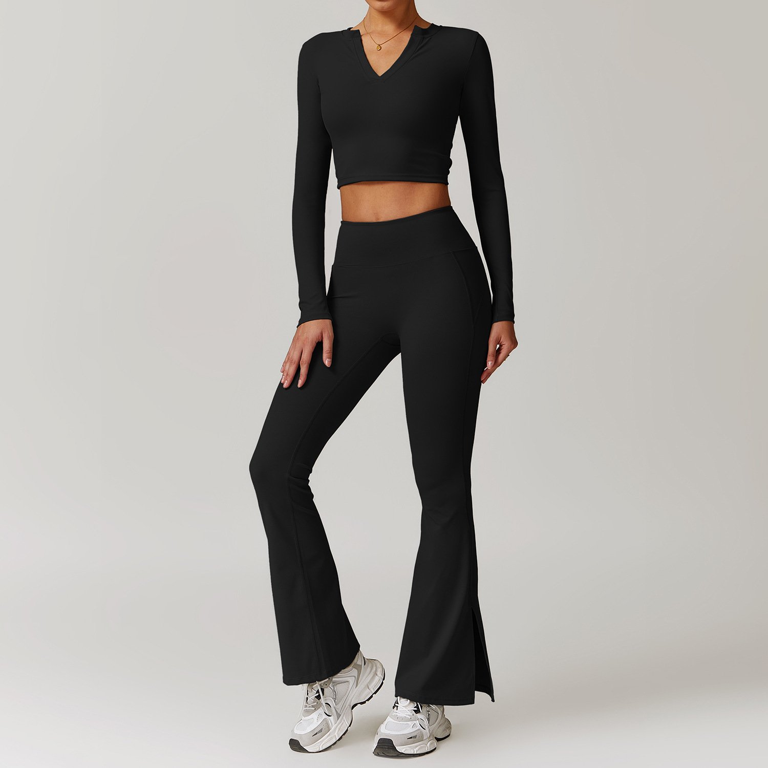 Women's new yoga sports set flare pants gym top long sleeve gym set hoodie set yoga bra suit High waist leggings Bell bottoms