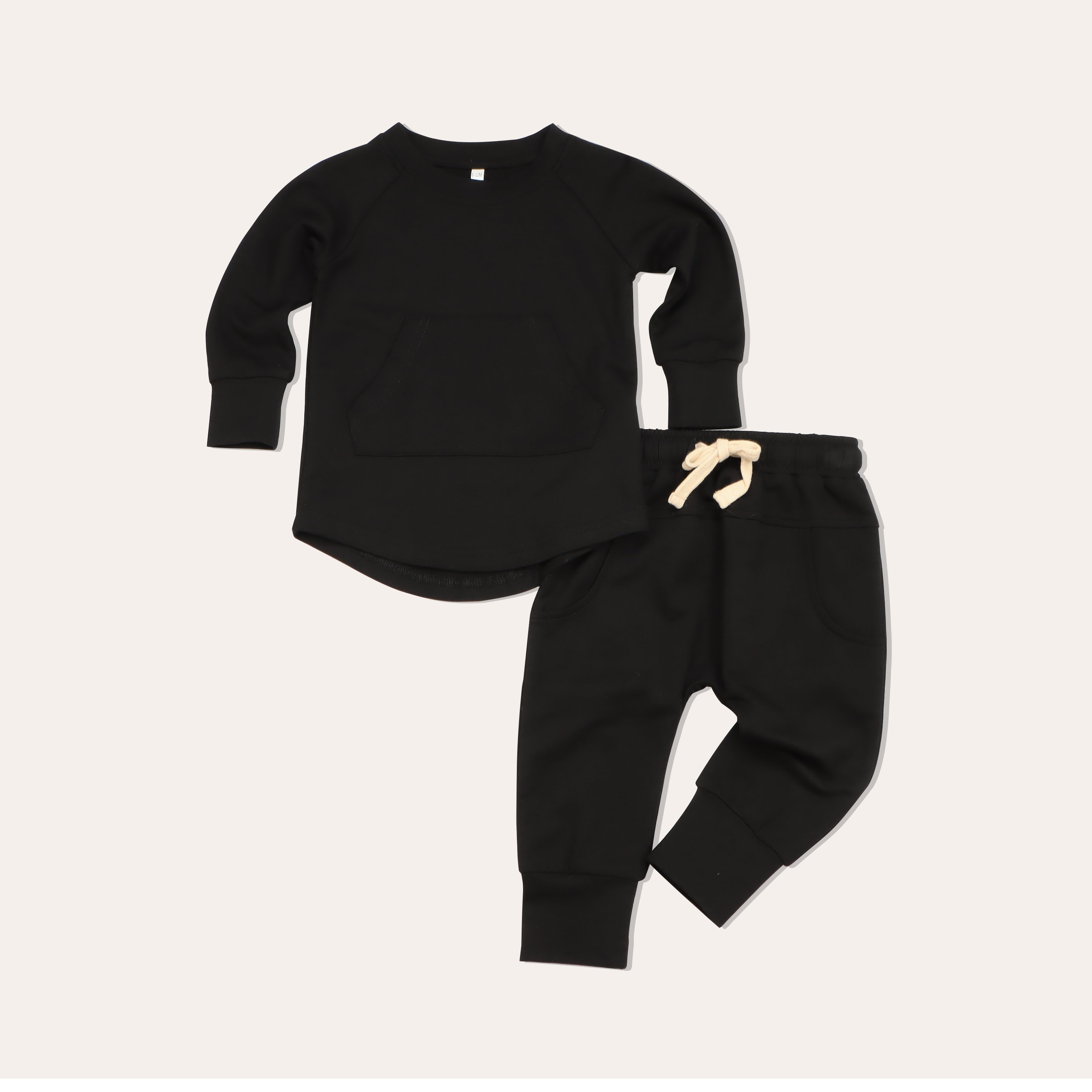 Bamboo fiber organic cotton baby long sleeved set kangaroo pocket top round neck baby clothing set bamboo clothing