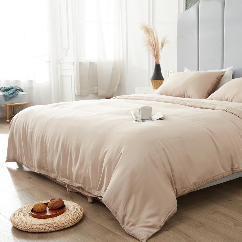 Luxury 100% Bamboo Lyocell Fabric Printed White Bedsheet Twin Fitted Sheet Set Hotel