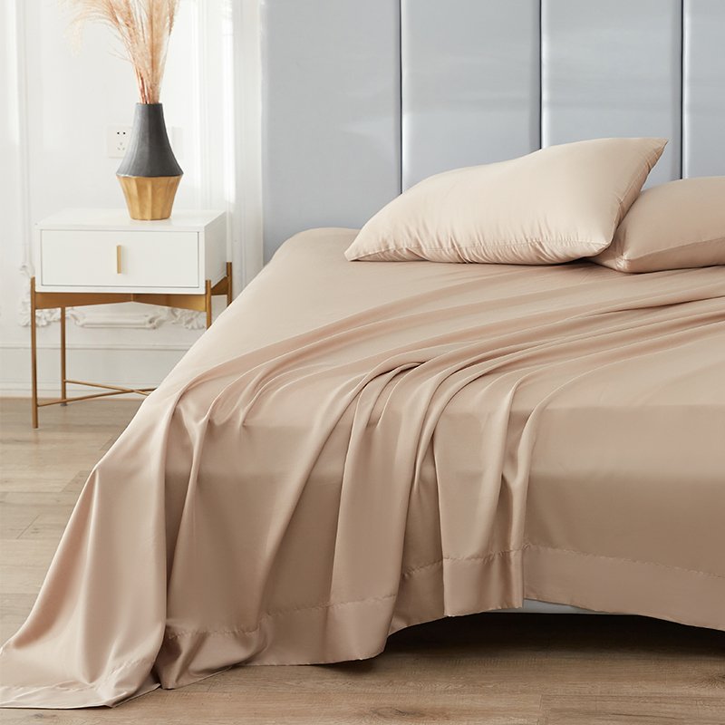 Luxury 100% Bamboo Lyocell Fabric Printed White Bedsheet Twin Fitted Sheet Set Hotel