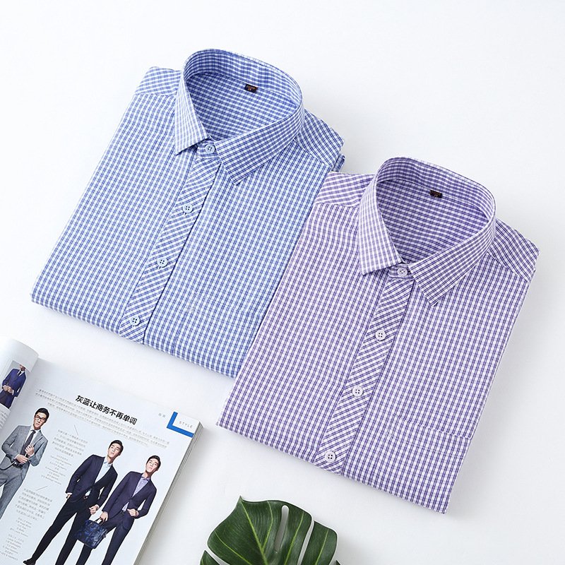 OEM ODM Custom Business High-End Non-Iron Anti-wrinkle Plaid Slim-fit stripe Dress Shirt For Men