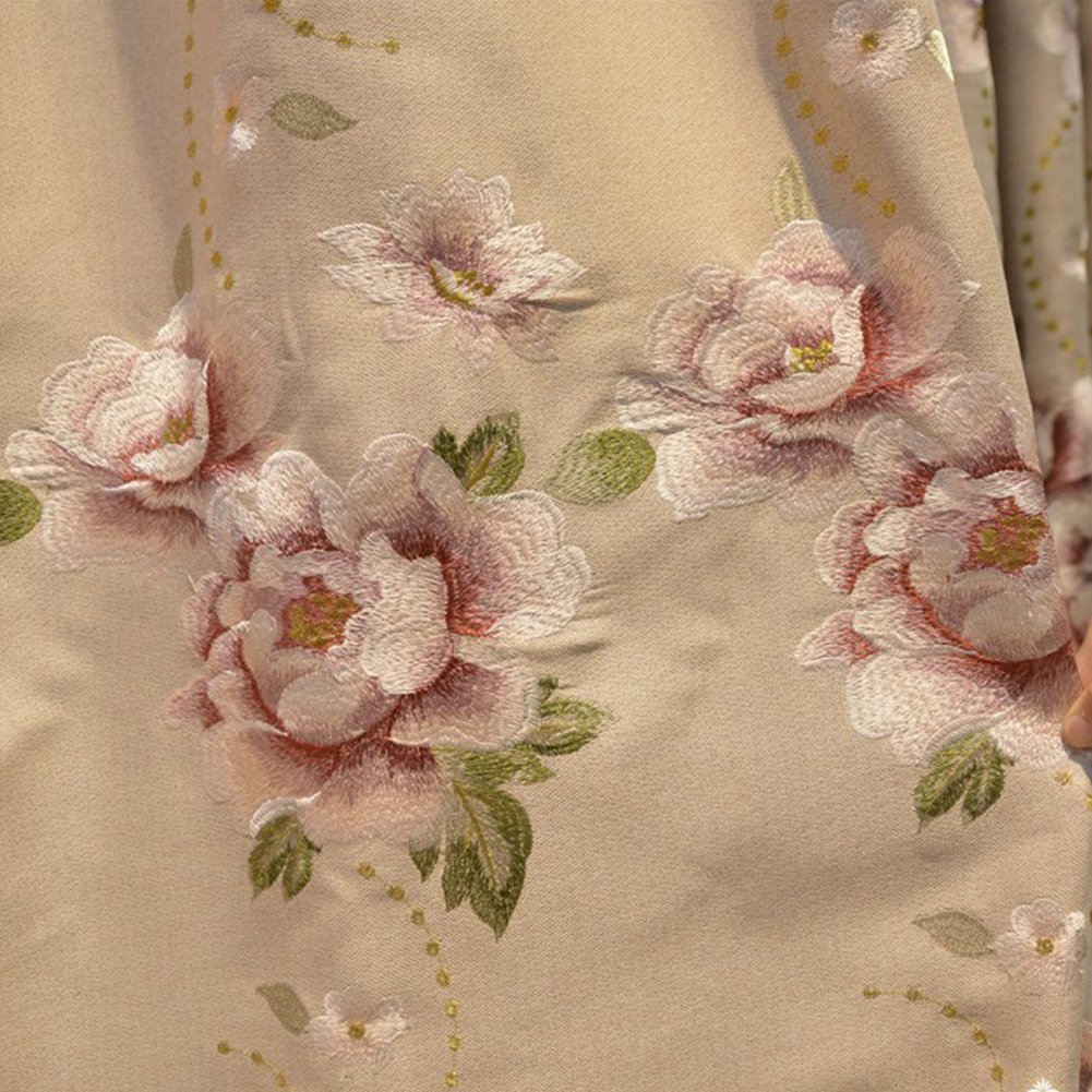 European Flower Embroidery Linen Blackout Curtains for Living Room Bedroom Silver Grommet Window Drapes