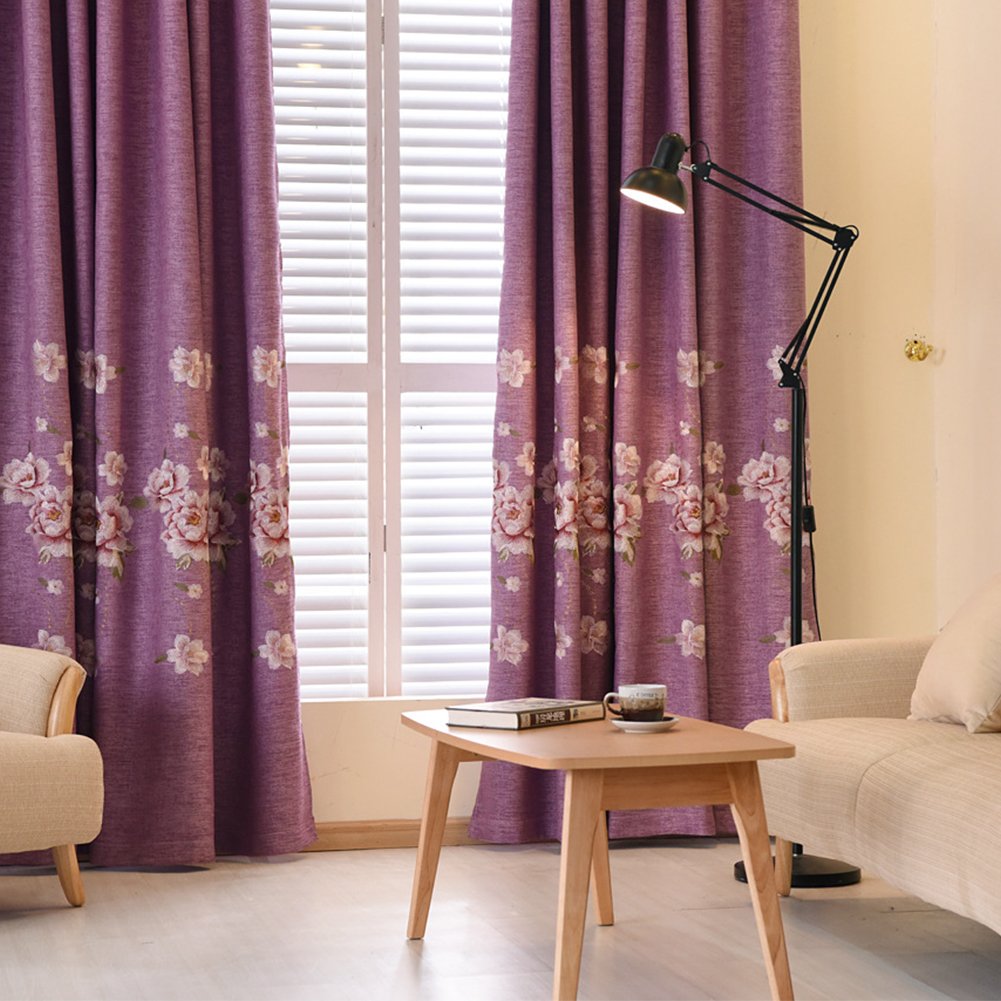 European Flower Embroidery Linen Blackout Curtains for Living Room Bedroom Silver Grommet Window Drapes