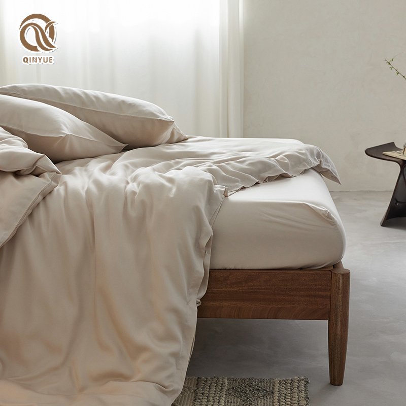 Solid color printed design 300TC 400TC sateen weave 100% bamboo viscose sheet sets duvet cover set