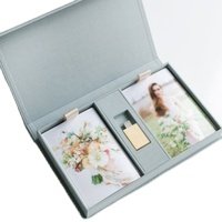 Handmade Linen Photo Craft Jewelry Storage Box with USB Slot Wedding Bridal Party Gift Box Holds 100 Prints Up to 4"X6"