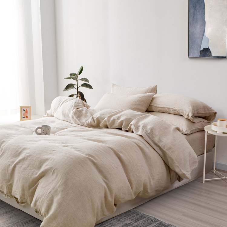 Wholesale Luxury flax linen duvet cover sheets Bedding set 100% stone washed Custom French linen cotton Sheets bedding set
