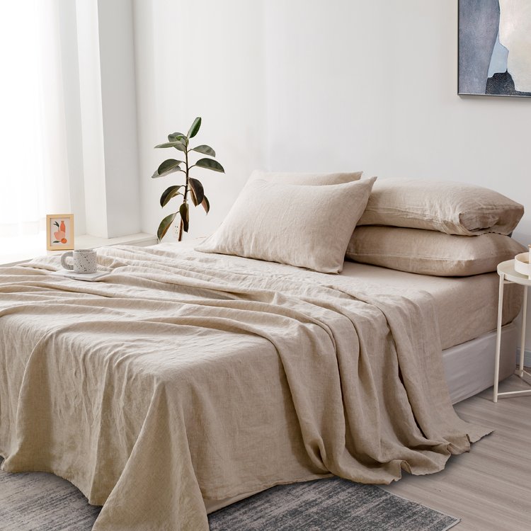 Wholesale Luxury flax linen duvet cover sheets Bedding set 100% stone washed Custom French linen cotton Sheets bedding set