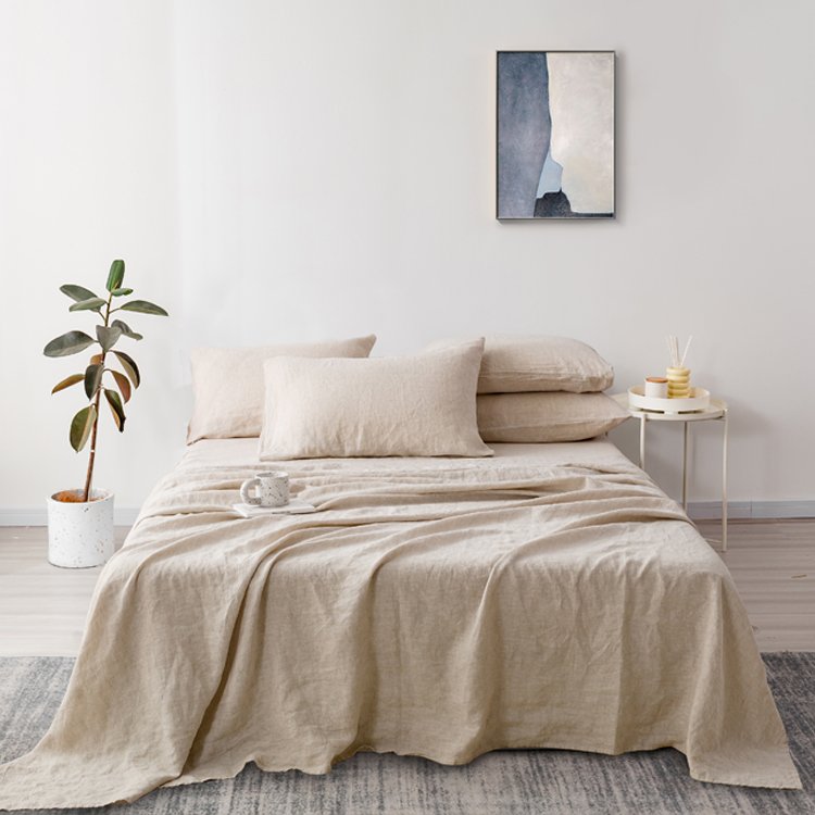 Wholesale Luxury flax linen duvet cover sheets Bedding set 100% stone washed Custom French linen cotton Sheets bedding set