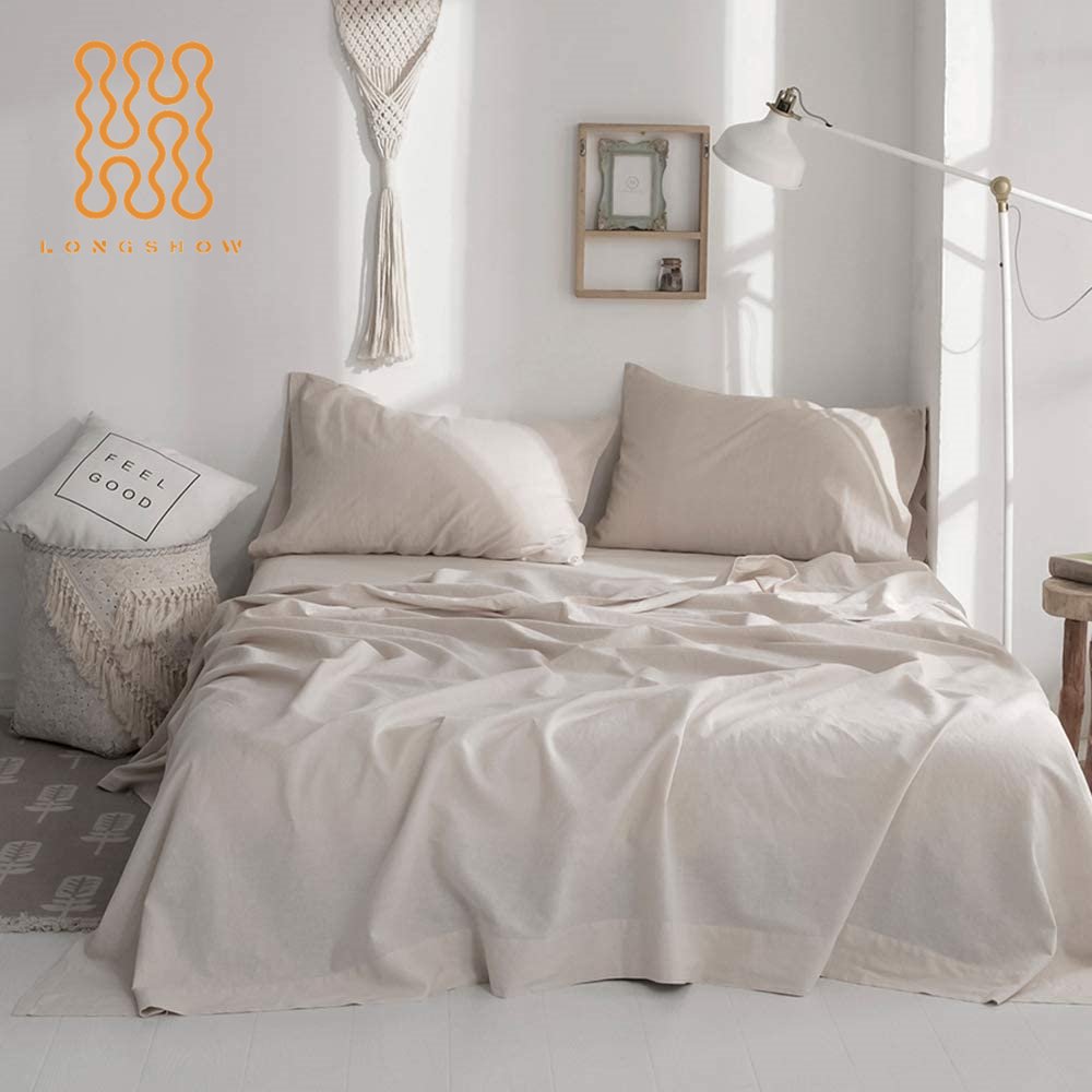 Luxury stone washed flax 100% pure natural linen cotton/bamboo bedding Hemp Flax Fiber Linen fitted Bedding set