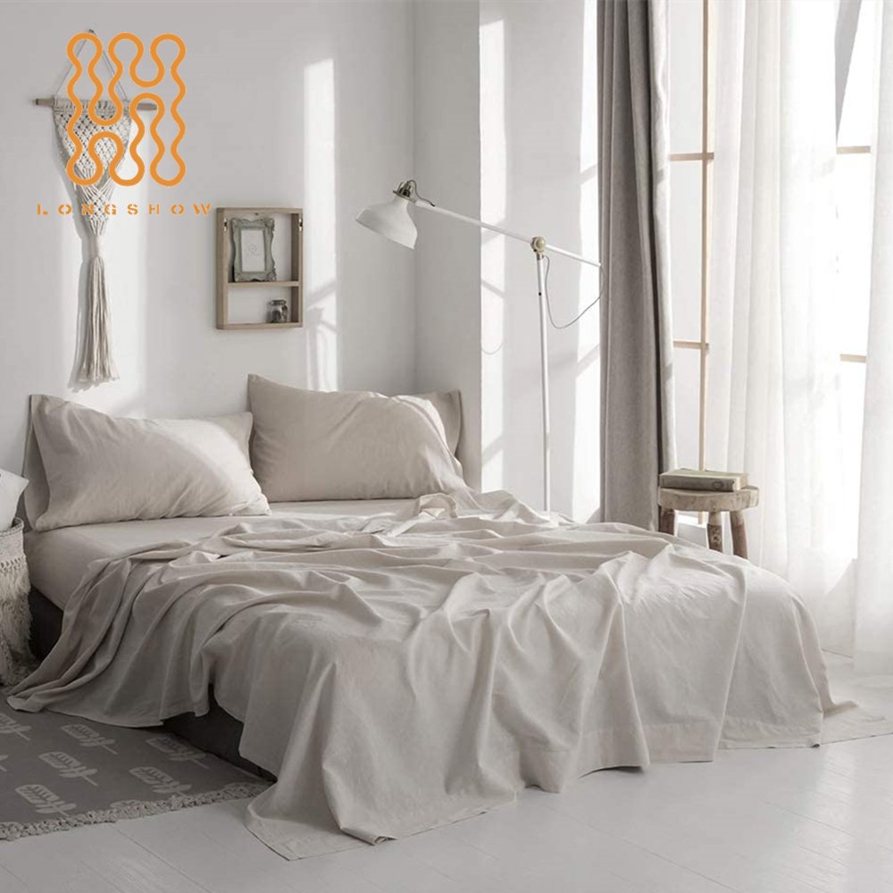 Luxury stone washed flax 100% pure natural linen cotton/bamboo bedding Hemp Flax Fiber Linen fitted Bedding set