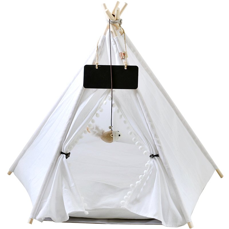 Pet Teepee Dog Canvas Cat Bed Portable Dog Teepee Tents Washable Pet Houses