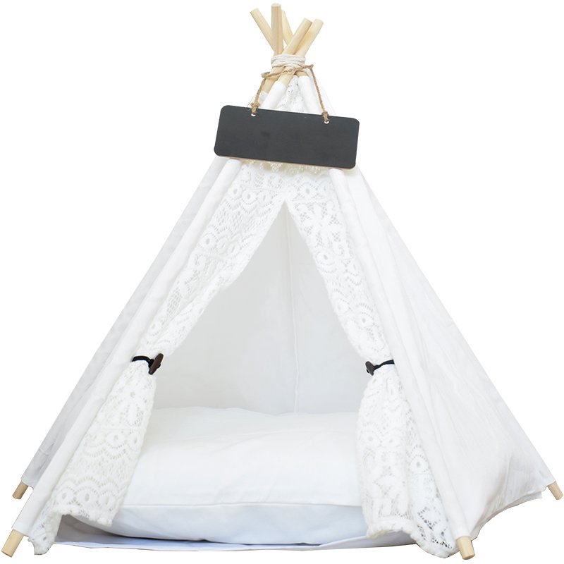 Pet Teepee Dog Canvas Cat Bed Portable Dog Teepee Tents Washable Pet Houses