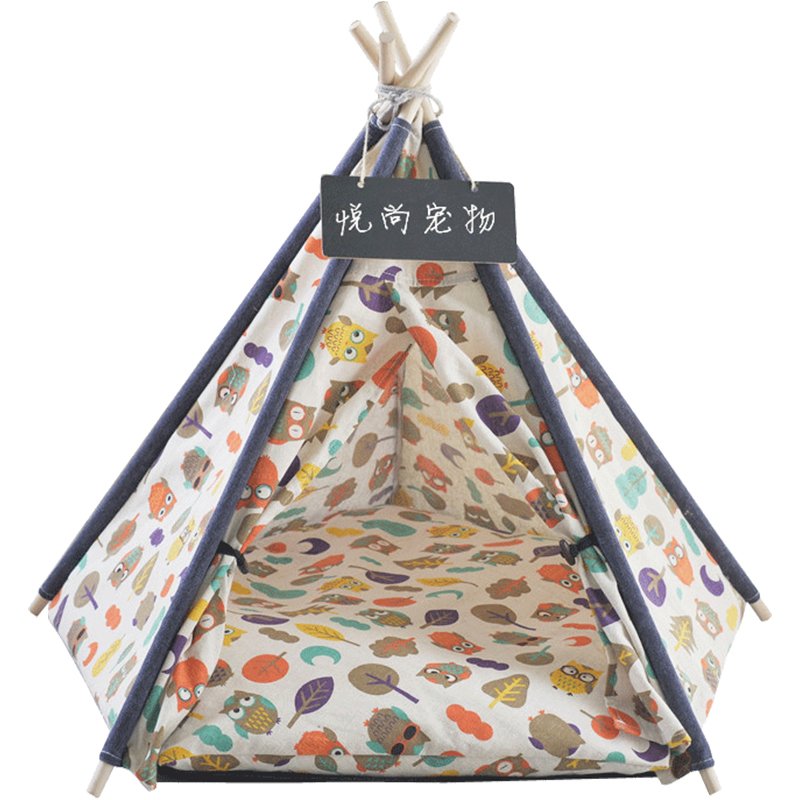 Pet Teepee Dog Canvas Cat Bed Portable Dog Teepee Tents Washable Pet Houses