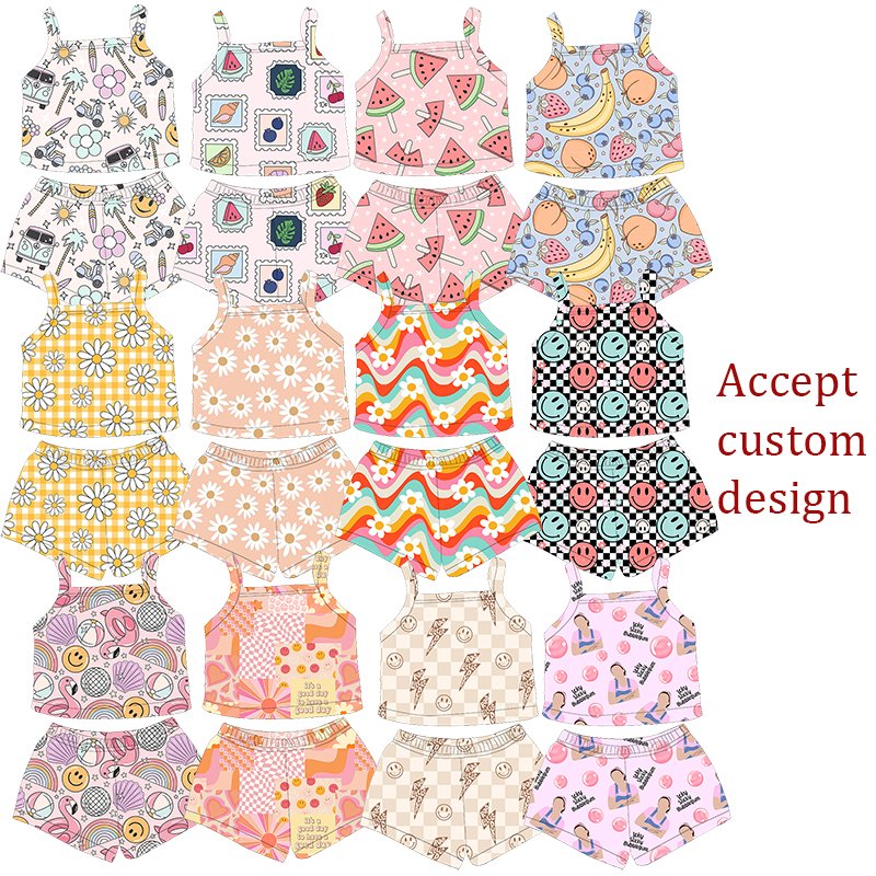 JF Hot Selling Kids Clothing Viscose Bamboo Custom Prints Short Sleeve and Long Pants 0-16 Years Two Pieces Pajamas Set