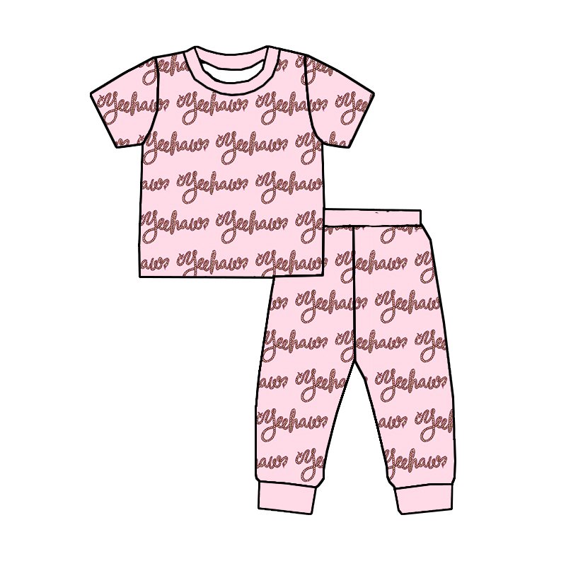 JF Hot Selling Kids Clothing Viscose Bamboo Custom Prints Short Sleeve and Long Pants 0-16 Years Two Pieces Pajamas Set