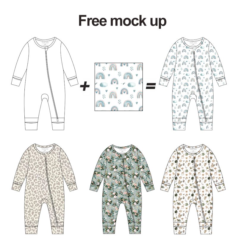 custom design printed boutique bamboo viscose baby romper zipper newborn jumpsuits rompers ropa de bebe clothing 0-3 months