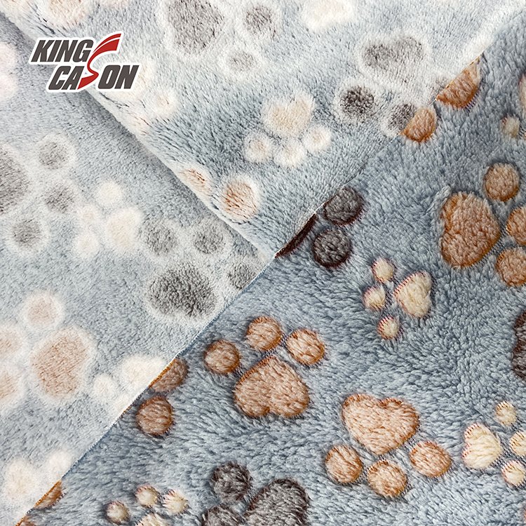 KINGCASON Wholesales Cat Paw Print Knitted Polyester Flannel Fleece Fabric for Home Textile