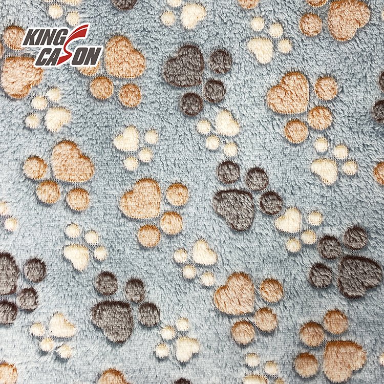 KINGCASON Wholesales Cat Paw Print Knitted Polyester Flannel Fleece Fabric for Home Textile