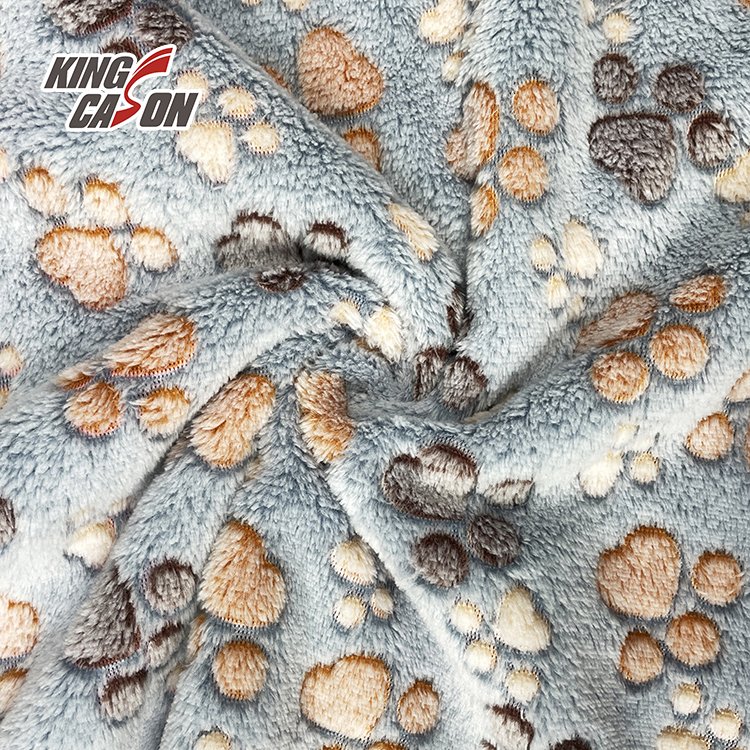 KINGCASON Wholesales Cat Paw Print Knitted Polyester Flannel Fleece Fabric for Home Textile