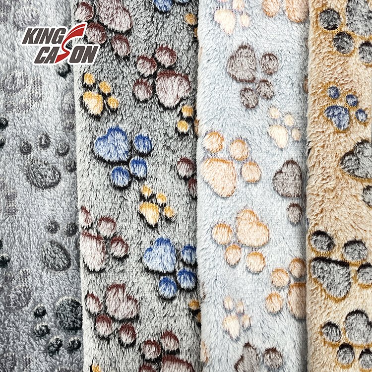 KINGCASON Wholesales Cat Paw Print Knitted Polyester Flannel Fleece Fabric for Home Textile