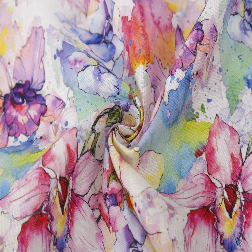 Elegant floral digital print plain custom printing soft natural 100% linen fabric for clothes